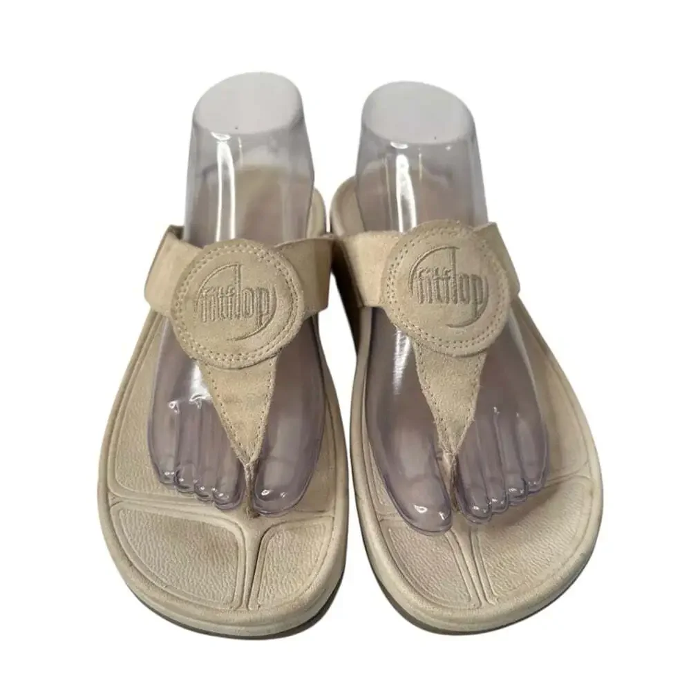 FitFlop Lulu Suede Toe Post Sandals Beige Wobbleboard Comfort Casual Summer 9
